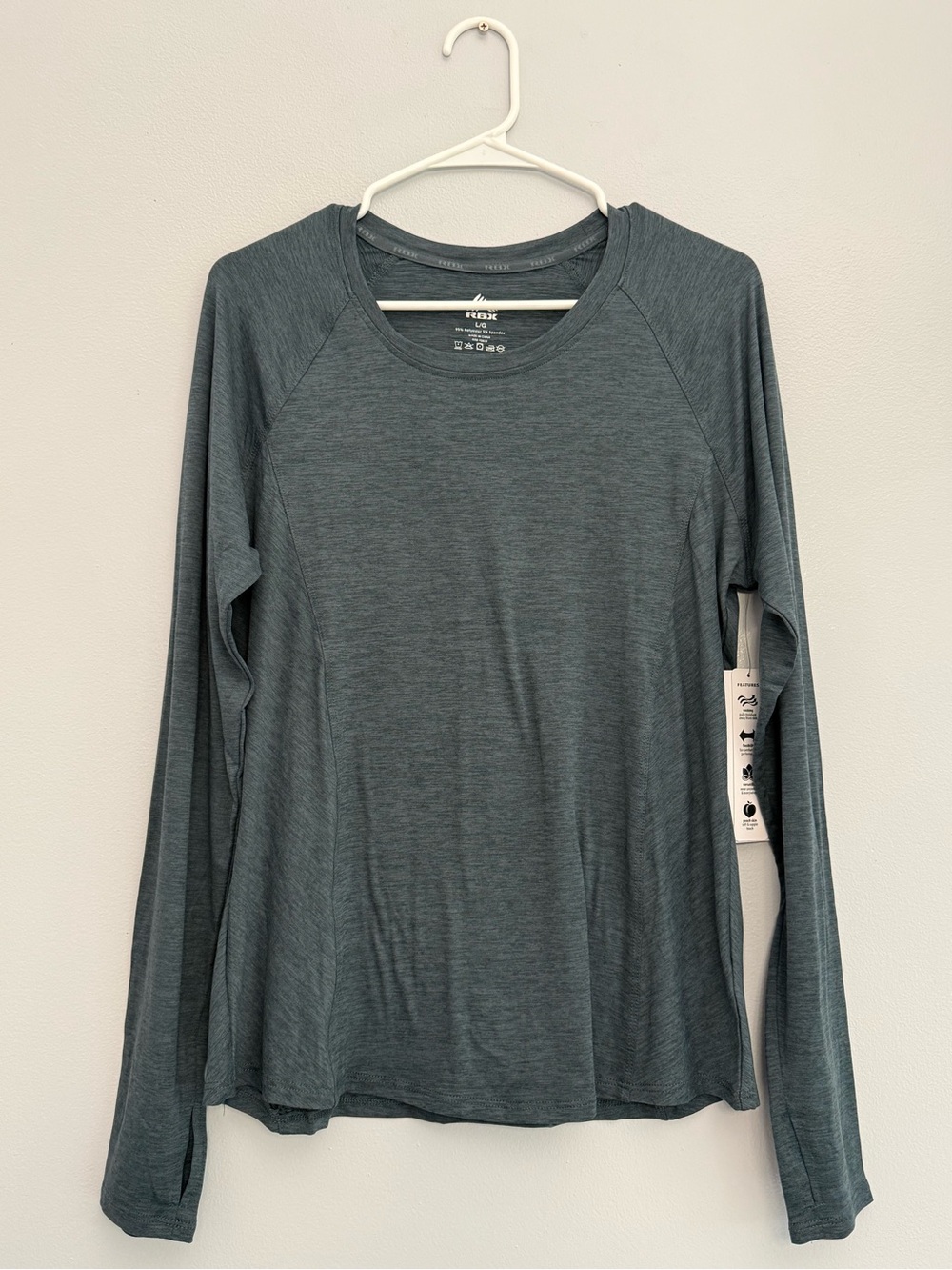 RBX Active Long Sleeve Performance Shirt with Thumb Holes Dark Gray